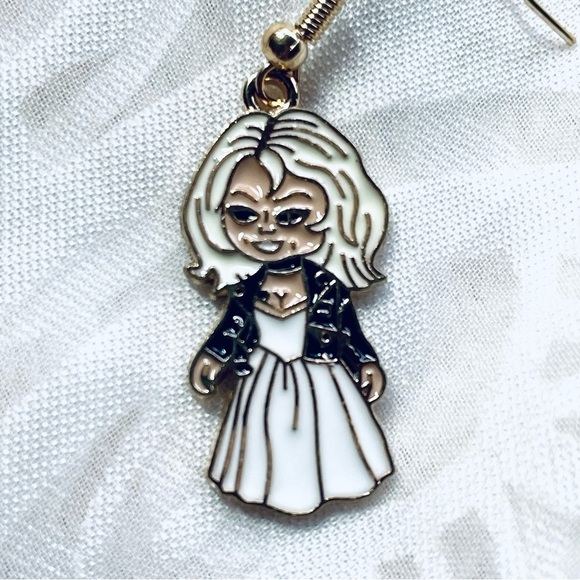 NWT Chucky & Tiffany Bride Of Horror Film Halloween Drop Dangle Earrings 🎃 - Picture 4 of 11
